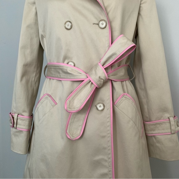 COACH Classic Double Breasted Trench Coat Beige with Pink Trim Size Large - Picture 4 of 13